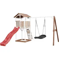 Axi Beach Tower Speeltoren met Roxy Nestschommel Bruin/wit - Rode Glijbaan