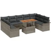 vidaXL Tuinbank Set 10 st Grijs Poly rattan en gepoedercoat staal