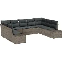 vidaXL Tuinbank Set met kussen 9 pcs Grijs Poly rattan