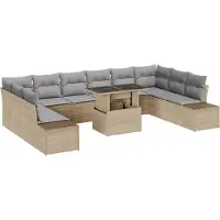 vidaXL Tuinbank Set 11 st Beige en Lichtgrijs poly rattan