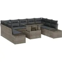 vidaXL Tuinbank Set 10 st Grijs poly rattan
