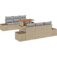 vidaXL Tuinbank Set 7 st Beige poly rattan