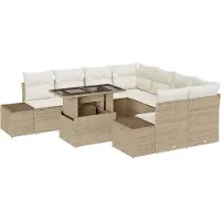 vidaXL Tuinset met 9 delen. Beige en crème kleurig, gemaakt van polyrotan