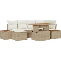 vidaXL Tuinset met 7 zitplaatsen, beige, van polyrotan