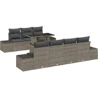 vidaXL Tuinbank Set 8 st Grijs Poly Rattan en Poedergecoat Staal