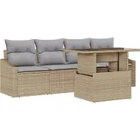 vidaXL Tuinset met 5 zitplaatsen, beige, van polyrotan