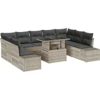 vidaXL Tuinbank Set 10 st Lichtgrijs poly rattan