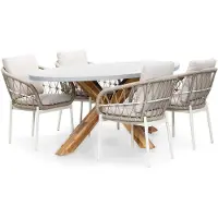 BUITEN living Livorno/Dakota beige/wit dining tuinset | 4 personen | betonlook + touw | 200cm ovaal - ovale tuintafel