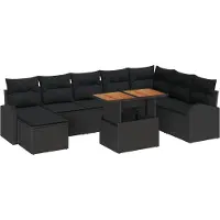 vidaXL Tuinbank Set 9 st Zwart Poly rattan en gepoedercoat staal