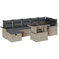 vidaXL Tuinbank Set 8 st Lichtgrijs poly rattan