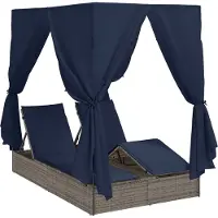 vidaXL Dubbele ligstoel Zwart poly rattan