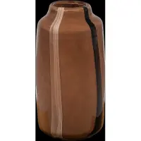 Woood Selena Vaas Met Streep Decoratie - Glas - Bruin - 35x18x18 cm