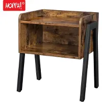 Hoppa! Bijzettafel Nachtkastje - Zwart - Hout - 46 X 35 X 52 Cm