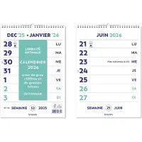 Brepols Optivision kalender met extra grote cijfers en letters 2026 FR