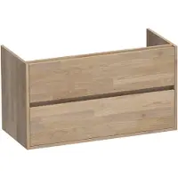 Brauer Adore Onderkast 2 Lades - 1 Uitsparing - 99x45,5cm - Massief Eiken - Vingerlas Eiken Grijs - Badkamermeubels, Wastafelonderkasten