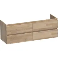 Brauer Joy Onderkast 4 Lades - 2 Uitsparingen - 139x45,5cm - Massief Eiken - Vingerlas Eiken Grijs - Badkamermeubels, Wastafelonderkasten