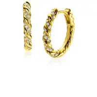 Zinzi gold plated zilveren oorringen gedraaid 15 x 2mm witte zirconia's ZIO2320Y