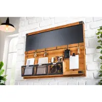 Invicta Praktische wandplank HERITAGE 80cm naturel grenen 6 haken krijtbord sleutelbord - 40880