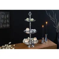 Invicta Elegante taartschaal ORIENT 65cm zilver in wild hamerdesign met drie niveaus - 41536