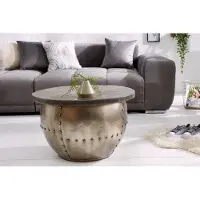 Invicta Ronde salontafel DRUMP STORAGE 70cm grijs zilver mangohout met opbergruimte handgemaakt Industrieel - 38948