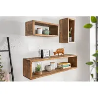 Invicta Stevige wandplank set van 3 HEMINGWAY 94cm bruin gemaakt van mangohout - 41067