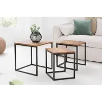 Invicta Design bijzettafel set van 3 ELEMENTS 40cm Sheesham metalen frame zwart - 38605