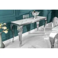 Invicta Elegante consoletafel MODERN BAROQUE 145cm met glazen blad marmerlook roestvrijstalen poten - 39997
