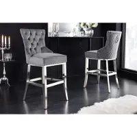 Invicta Design barkruk CASTLE DELUXE grijs fluweel zilver roestvrij staal Chesterfield - 43213