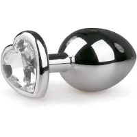 Easytoys Anal Collection - metalen buttplug hartvormig wit steentje - zilver