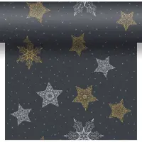 Duni 3-in-1 Snowstars Black 40x480cm Zwart zwart Papier Tafellaken