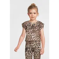 Anytime sweat top met schoudervulling panterprint T-shirt Bruin Meisjes Katoen Ronde hals - maat 98/104