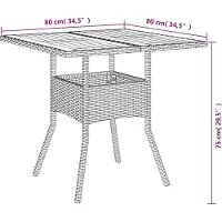 vidaXL Tuintafel met acaciahouten blad 80x80x75 cm poly rattan grijs