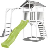 Axi Beach Tower Speeltoren met Klimrek Grijs/wit - Limoen groene glijbaan
