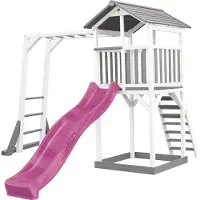 Axi Beach Tower Speeltoren met Klimrek Grijs/wit - Paarse glijbaan
