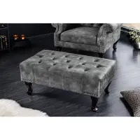 Invicta Design kruk CHESTERFIELD 80cm grijs fluwelen knoopstiksel klinknagelrand - 43521