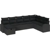 vidaXL Tuinbank Set met kussen met opslag 8 pcs Zwart Poly rattan
