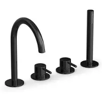 Hotbath Cobber CB173 4-gats Badrandcombinatie - Gepolijst Zwart PVD - Messing - Kranen, Badkranen, Badrandkranen - 8721333317291