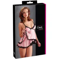 Cottelli - babydoll - kanten ruches - zwart - XXL