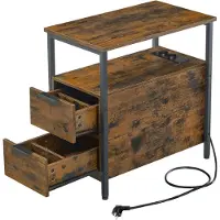 Hoppa! - Bijzettafel Met Stekkerdoos - 2 Lades - Vintage Bruin/Klassiek Zwart