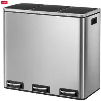 Hoppa! - Driedubbele afvalbak - 3x 18 liter - zilver - RVS
