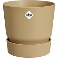 Elho Greenville Rond 16 - Bloempot voor Buiten met Waterreservoir - 100% Gerecycled Plastic - Ø 16 x H 15.3 cm - Goudkleurig zand