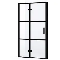 Maxaro Diamond Douchedeur | 90 cm Mat zwart Helder met 4 zwarte strepen Draaideur