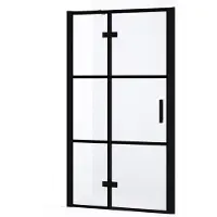 Maxaro Diamond Douchedeur | 100 cm Mat zwart Helder met 4 zwarte strepen Draaideur