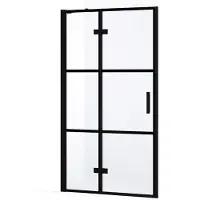 Maxaro Diamond Douchedeur | 100 cm Mat zwart Helder met 4 zwarte strepen Draaideur