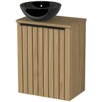 Maxaro Toiletmeubel met waskom | 41 cm Naturel fineer Strook front Glanzend zwart Keramiek waskom Naturel fineer blad
