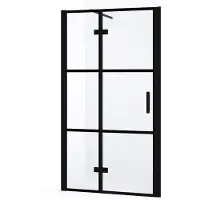 Maxaro Diamond Douchedeur | 90 cm Mat zwart Helder met 4 zwarte strepen Draaideur