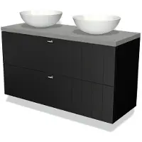 Maxaro Modulo Plato Badkamermeubel voor waskom | 120 cm Mat zwart Lamel front Lichtgrijs beton blad 2 lades onder elkaar