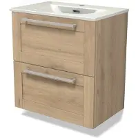 Maxaro Modulo Slim Badkamermeubel met wastafel | 60 cm Lichtbruin eiken Kader front Keramiek 2 lades onder elkaar