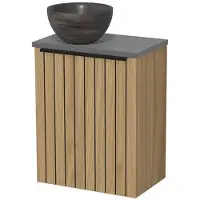 Maxaro Toiletmeubel met waskom | 41 cm Naturel fineer Strook front Blue stone Natuursteen waskom Middengrijs blad