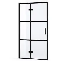 Maxaro Diamond Douchedeur | 100 cm Mat zwart Helder met 4 zwarte strepen Draaideur